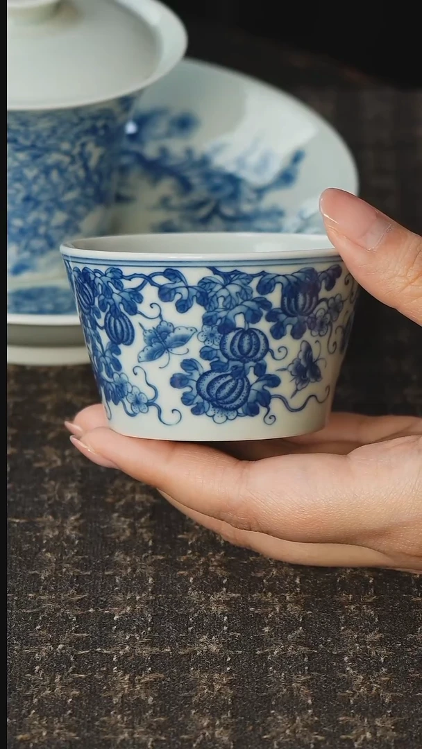 明珠堂-瓜蝶杯柴窑青花