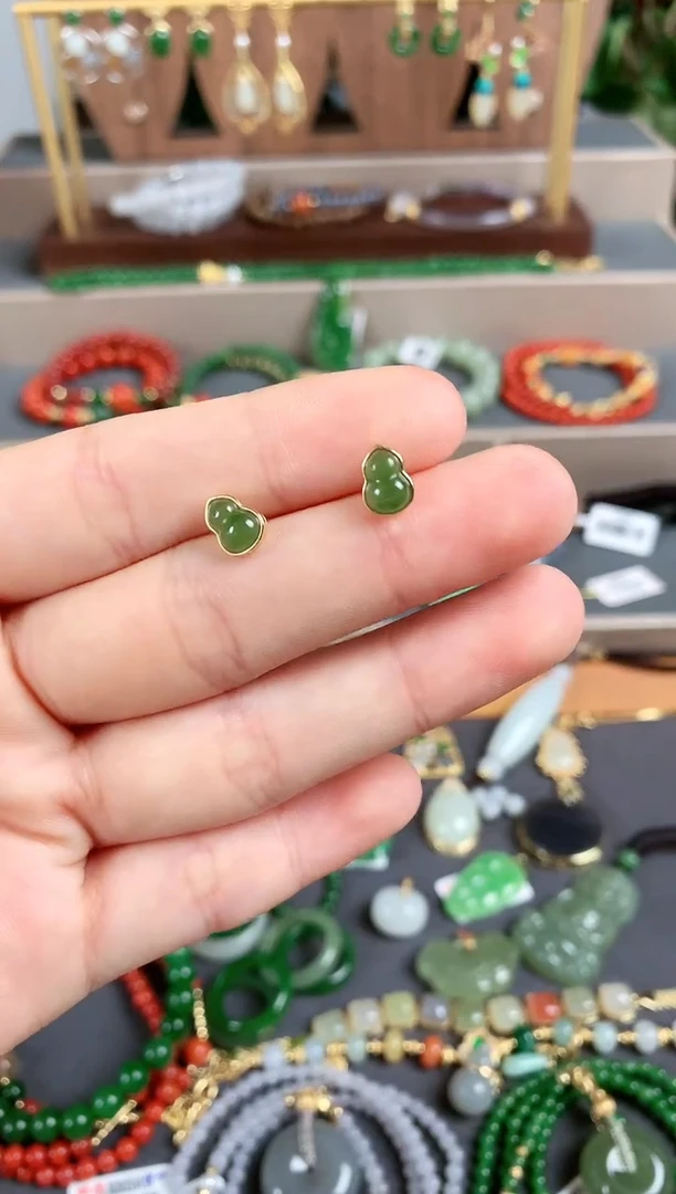 银S925镶嵌和田玉耳饰2