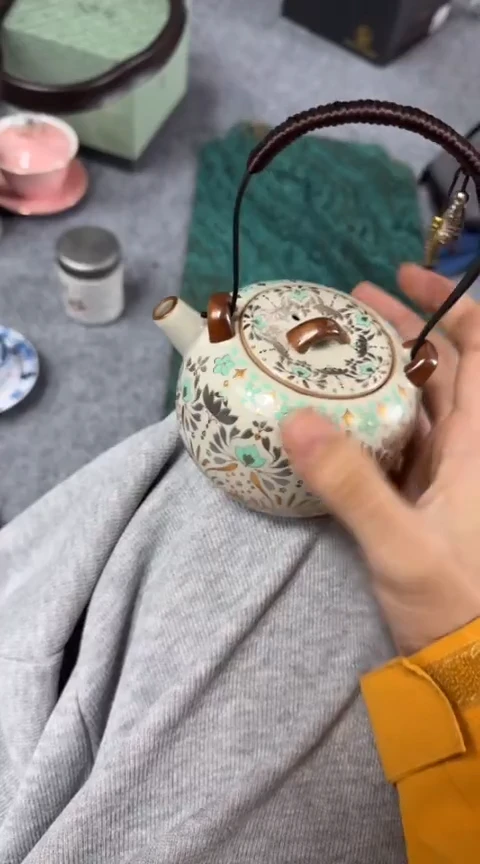 摆件陶茶具茶具茶具金银错提梁壶