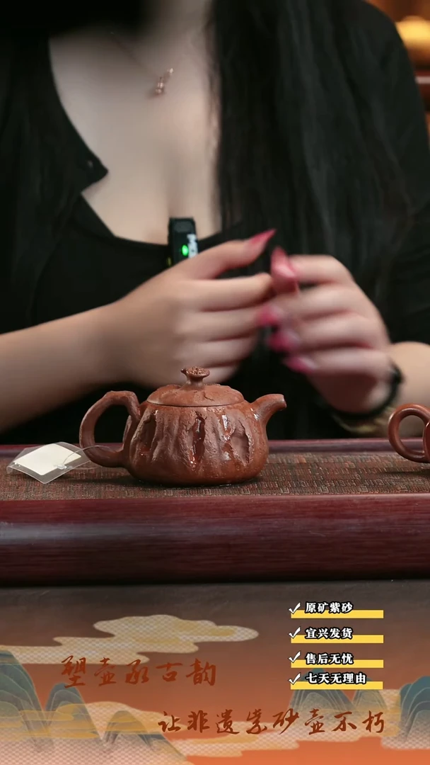 茶壶紫砂宜兴原矿紫砂 灵芝供春 红降坡