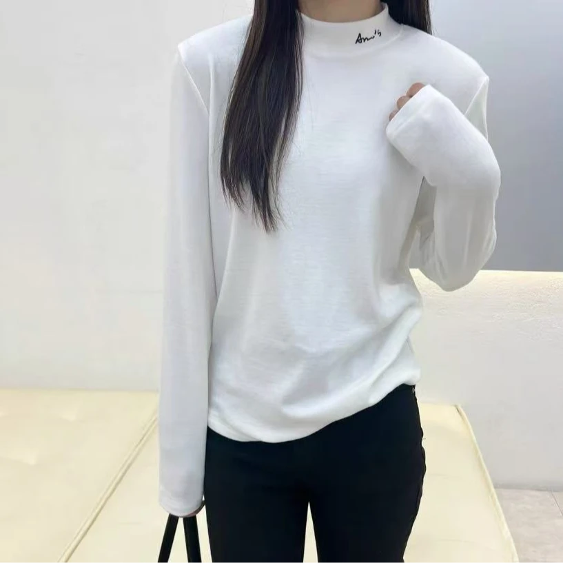 A1822白植绒A领刺绣打底T恤