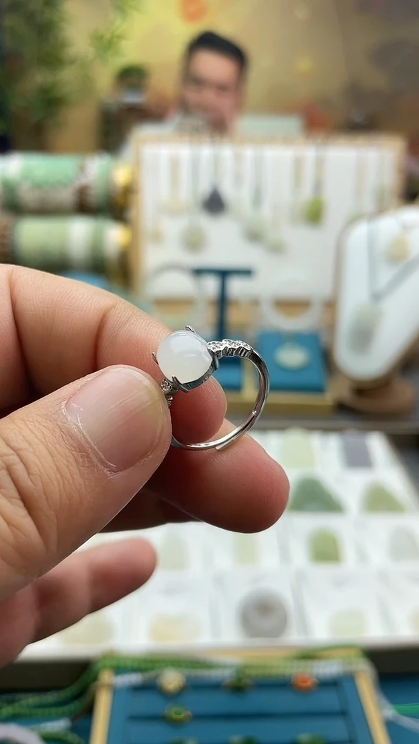 合金戒指和田玉约卡8mm*10mm蛋面戒指