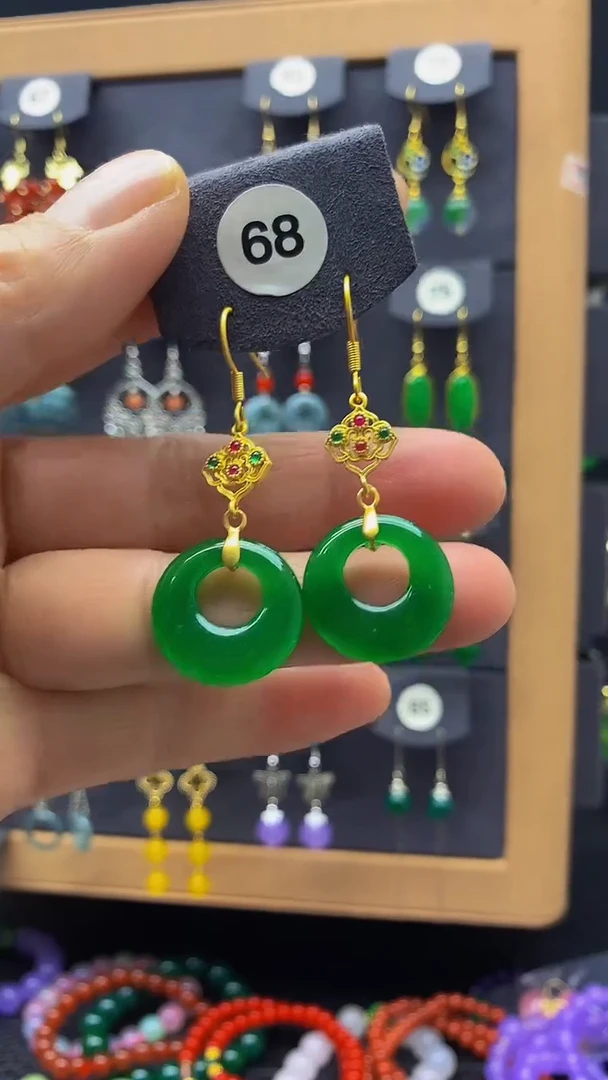 【闪购商品】玛瑙/玉髓耳环银S925镶嵌耳饰068