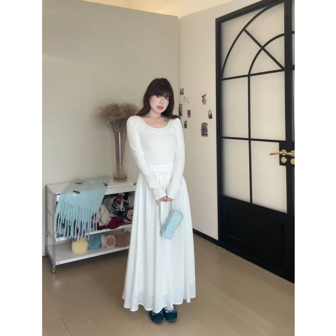米米子“白芍手札”系带蝴蝶结米杏气质小露背长款连衣裙秋季新品女