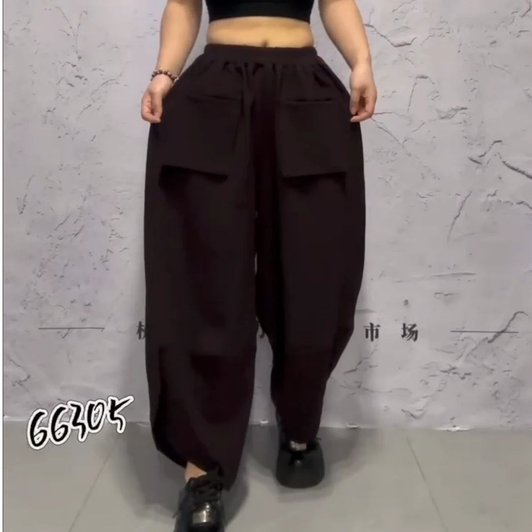 黑屿白/131春季新款休闲裤设计感垂感哈伦老爹裤直筒宽松女士百搭