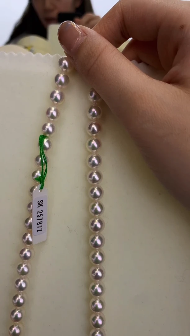 银S925镶嵌DA海水珍珠GD072 akoya串链8-8.5MM真科研ROSE大证