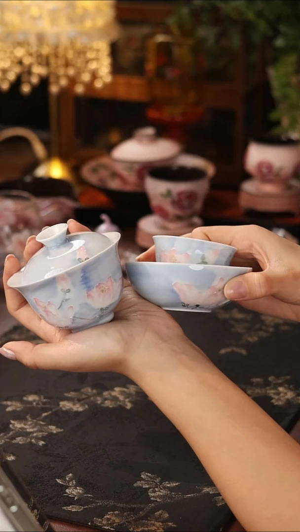雾漫玉兰盖碗＋杯子+杯子