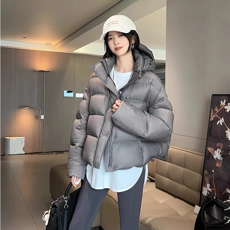 绒子含量90% 033冬季新款时尚百搭短款连帽女装羽绒服外套[8]