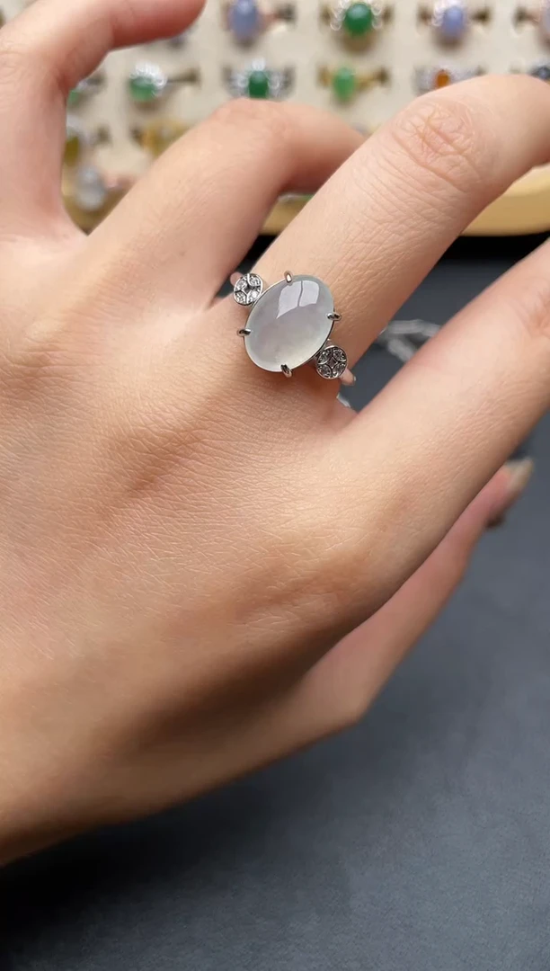 翡翠戒指银S925镶嵌一物一证一礼盒