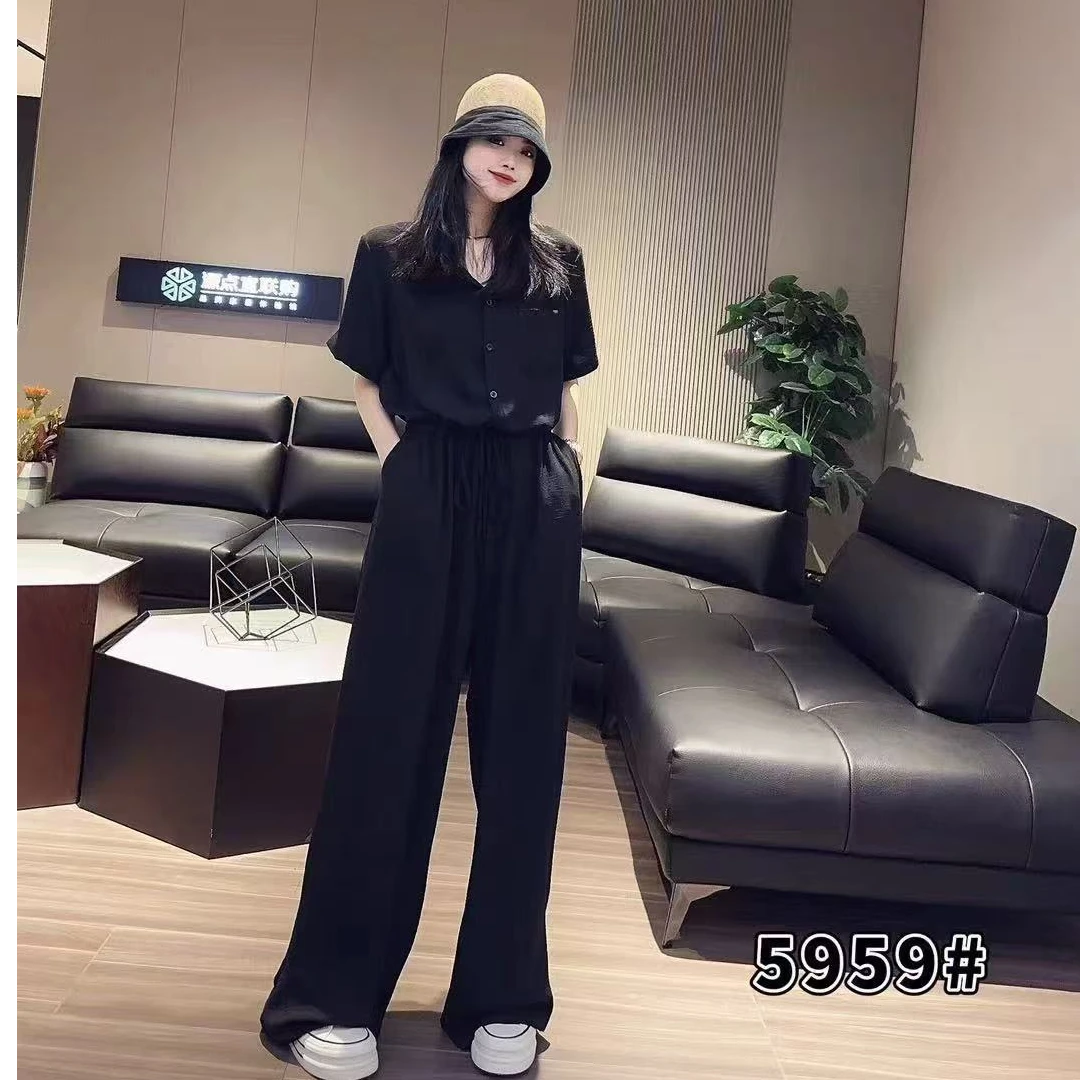 5959-时尚套装休闲百搭气质宽松显瘦冰感黑色连体裤