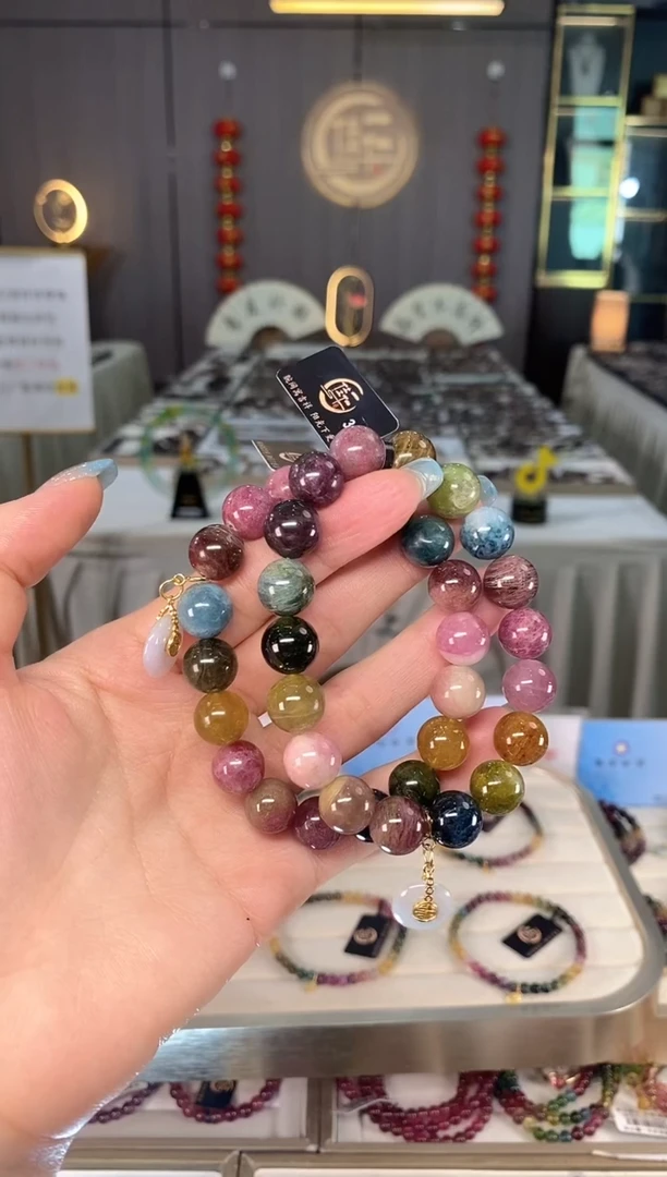 未镶嵌老矿碧玺色标彩虹单圈手串11mm+碧玺多样性发一条mz