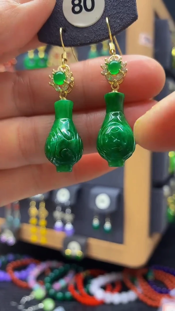 【闪购商品】玛瑙/玉髓耳坠银S925镀金镶嵌耳饰080