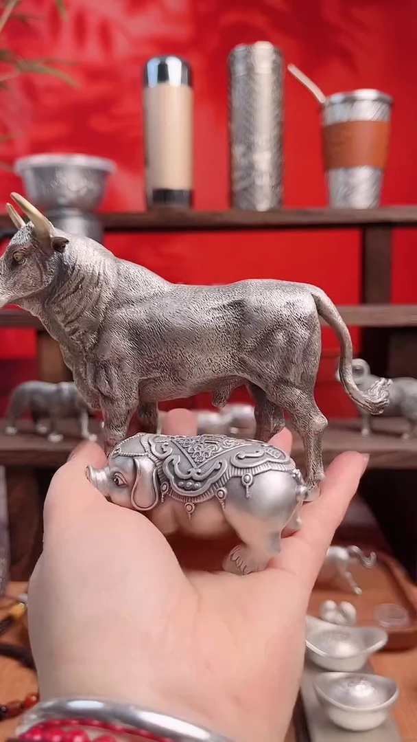 【闪购商品】茶宠做旧十二生肖银摆件（猪、牛）