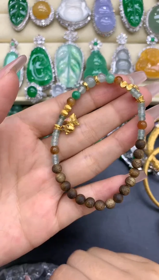 足金镶嵌手链翡翠247-中国好珍宝