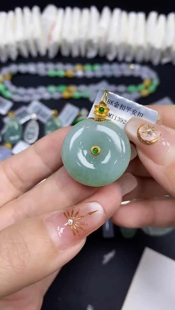 吊坠(不含链)18K金镶嵌翡翠平安扣18K金扣镶嵌@@CMT