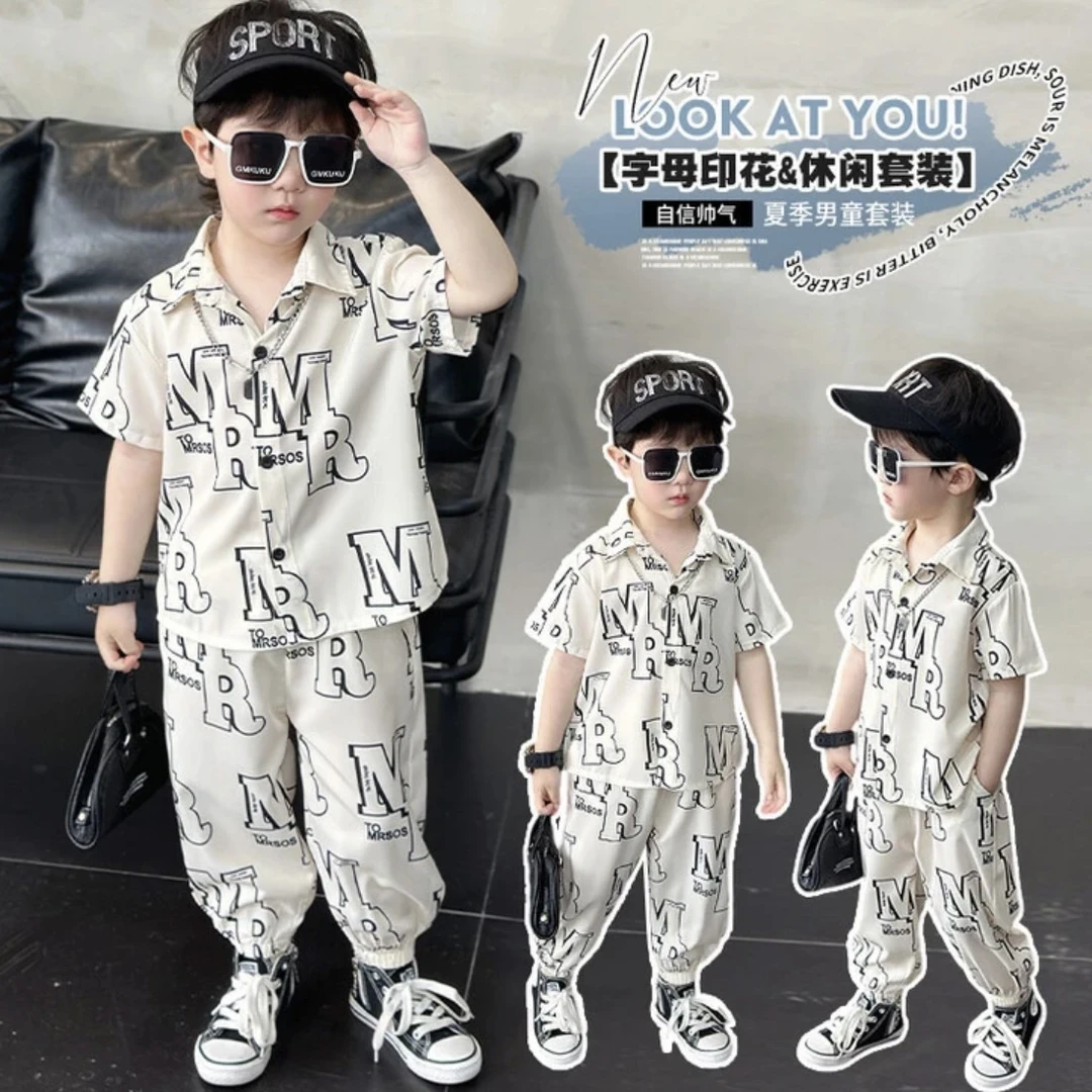 男童夏季衬衫套装2025新款痞帅洋气儿童夏天短袖长裤宝宝夏装衣服