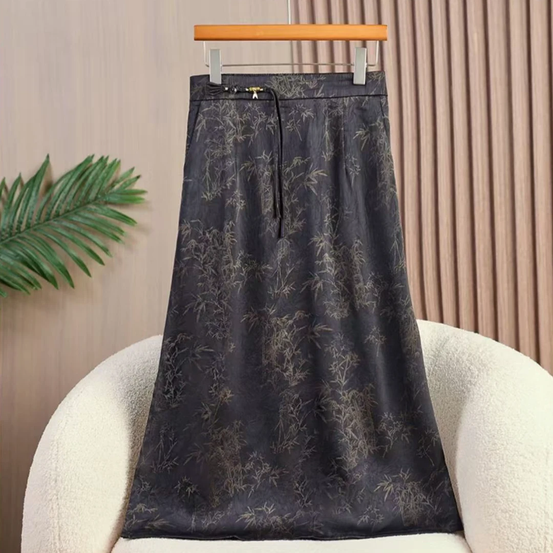 【竹报平安】时尚新中式纯色文艺百搭半身裙厘米中国风提花