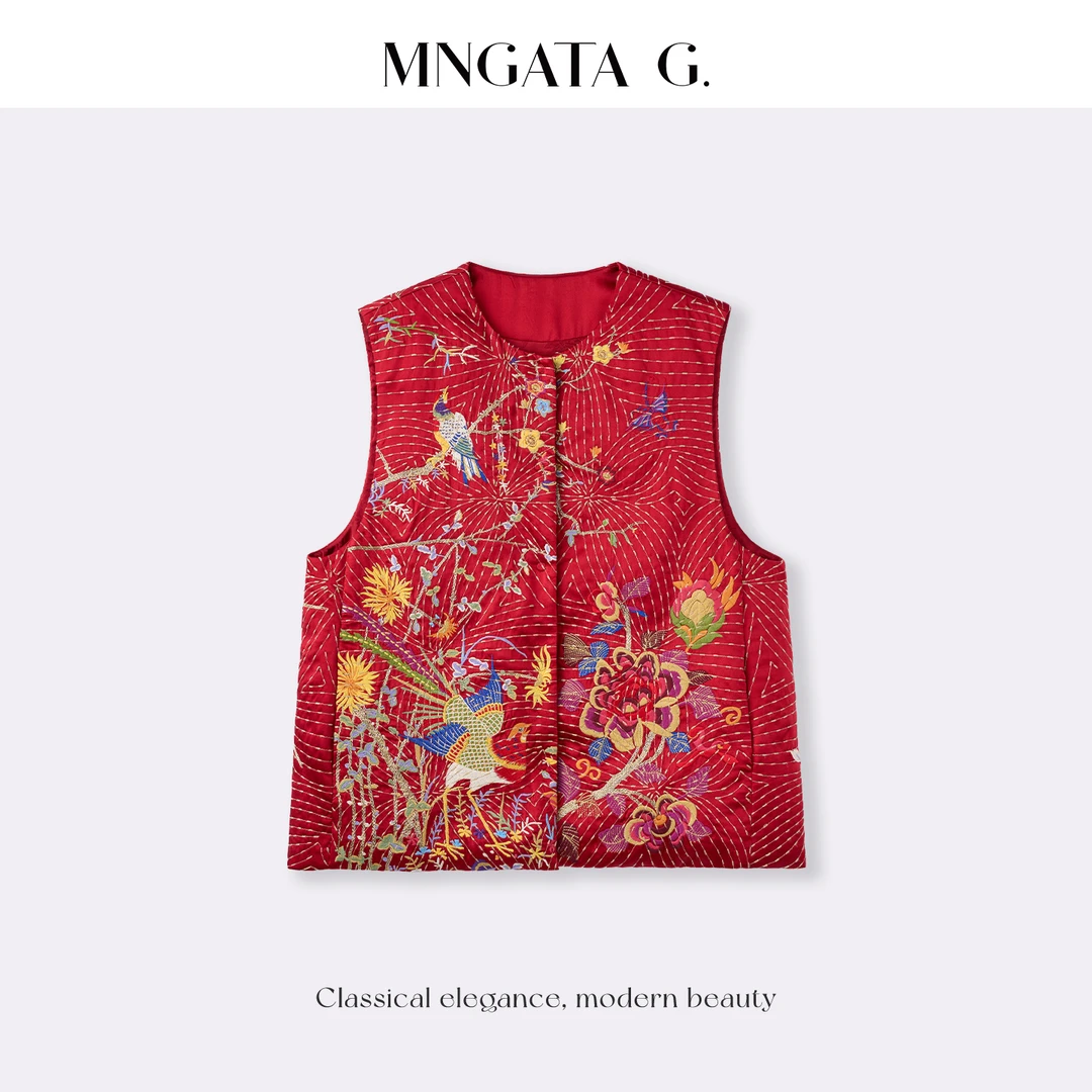 MNGATA G.宫小妍【昭仪·百鸟朝凤】定位裁片新中式鹅绒马甲5122101