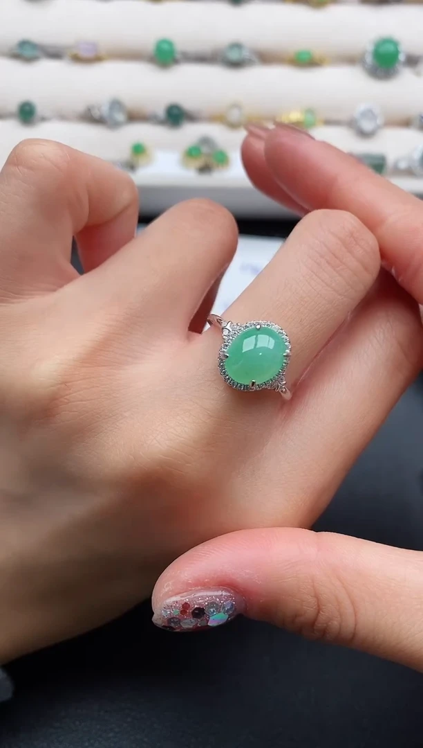 银S925镶嵌戒指翡翠22222222+4