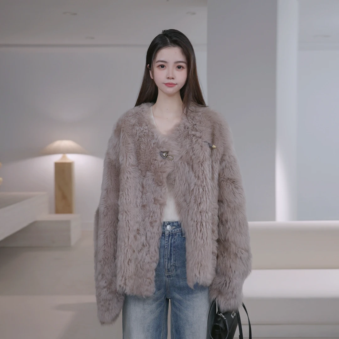 2025轻奢进口托斯卡纳半卷皮毛一体皮草外套女冬时尚保暖