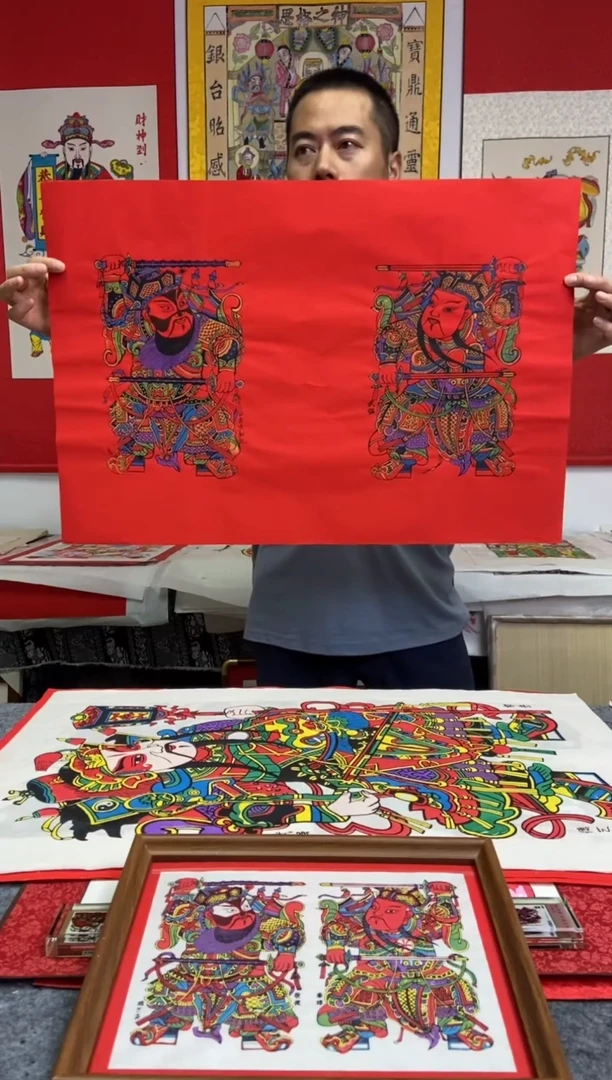 中台红色门神秦叔宝尉迟恭手工制作精品