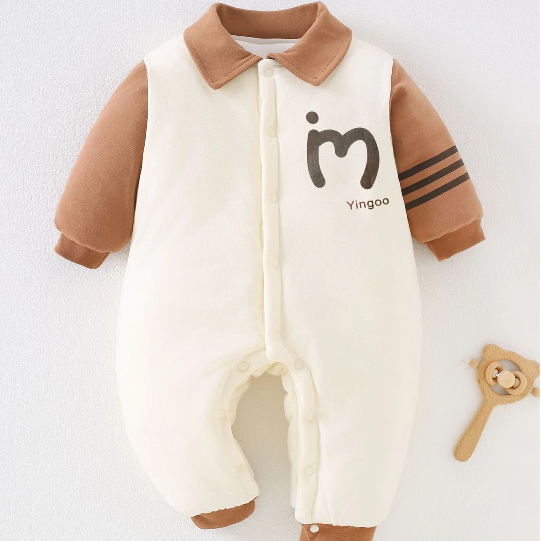 宝宝春秋薄棉洋气好看保暖外出居家棉服连体爬服