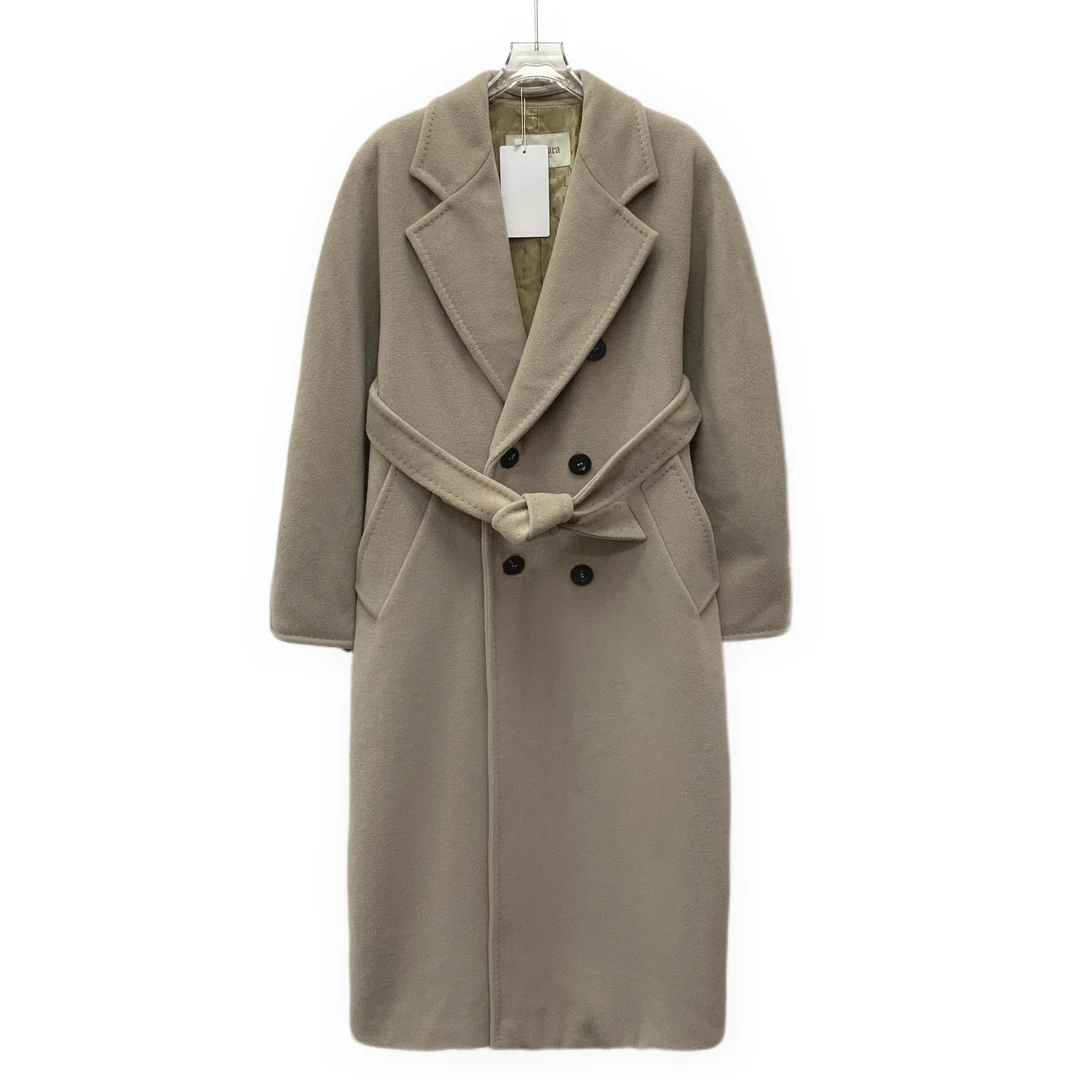 99新 MaxMara IW0316 沙色绵羊毛翻领腰带款大衣外套 40 M码