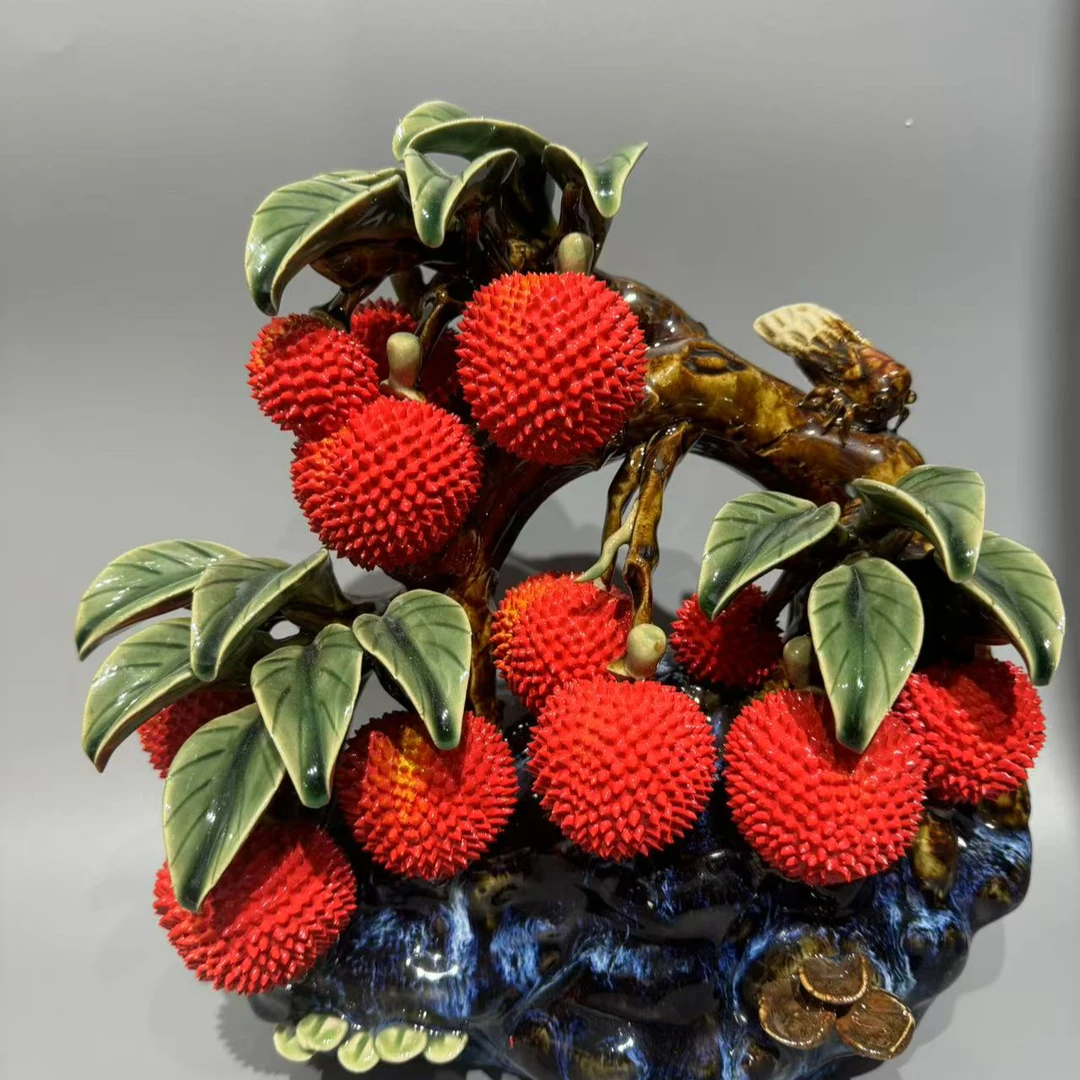 石湾陶瓷12果红火荔枝新春创意家居摆件彩色工艺品