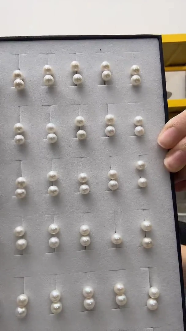 银S925镶嵌淡水珍珠耳饰多样性发一 6-7mm无核珍珠耳钉