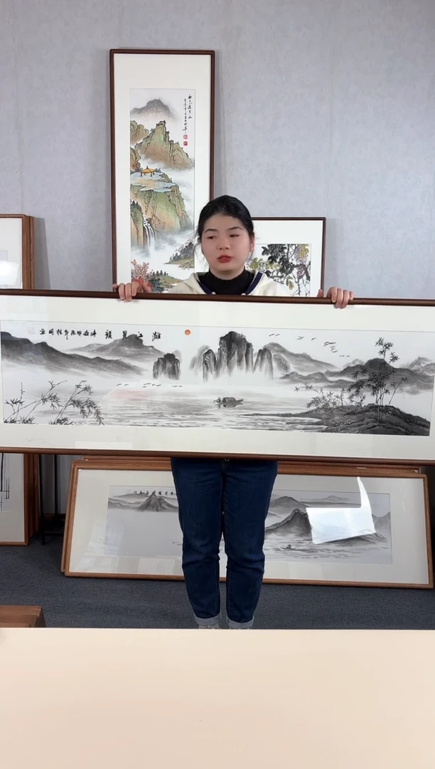 【闪购商品】国画手绘*漓江晨韵*52*172cm实木框