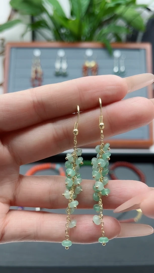 【闪购商品】东陵石耳饰银S925镀金镶嵌9东陵玉