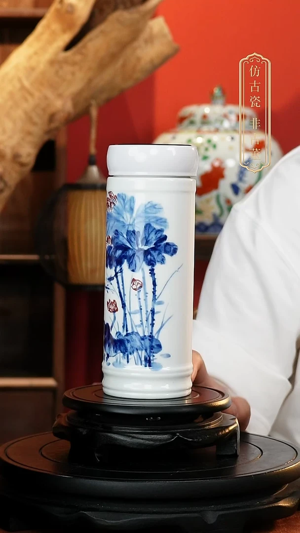 摆件荷花保温杯杯