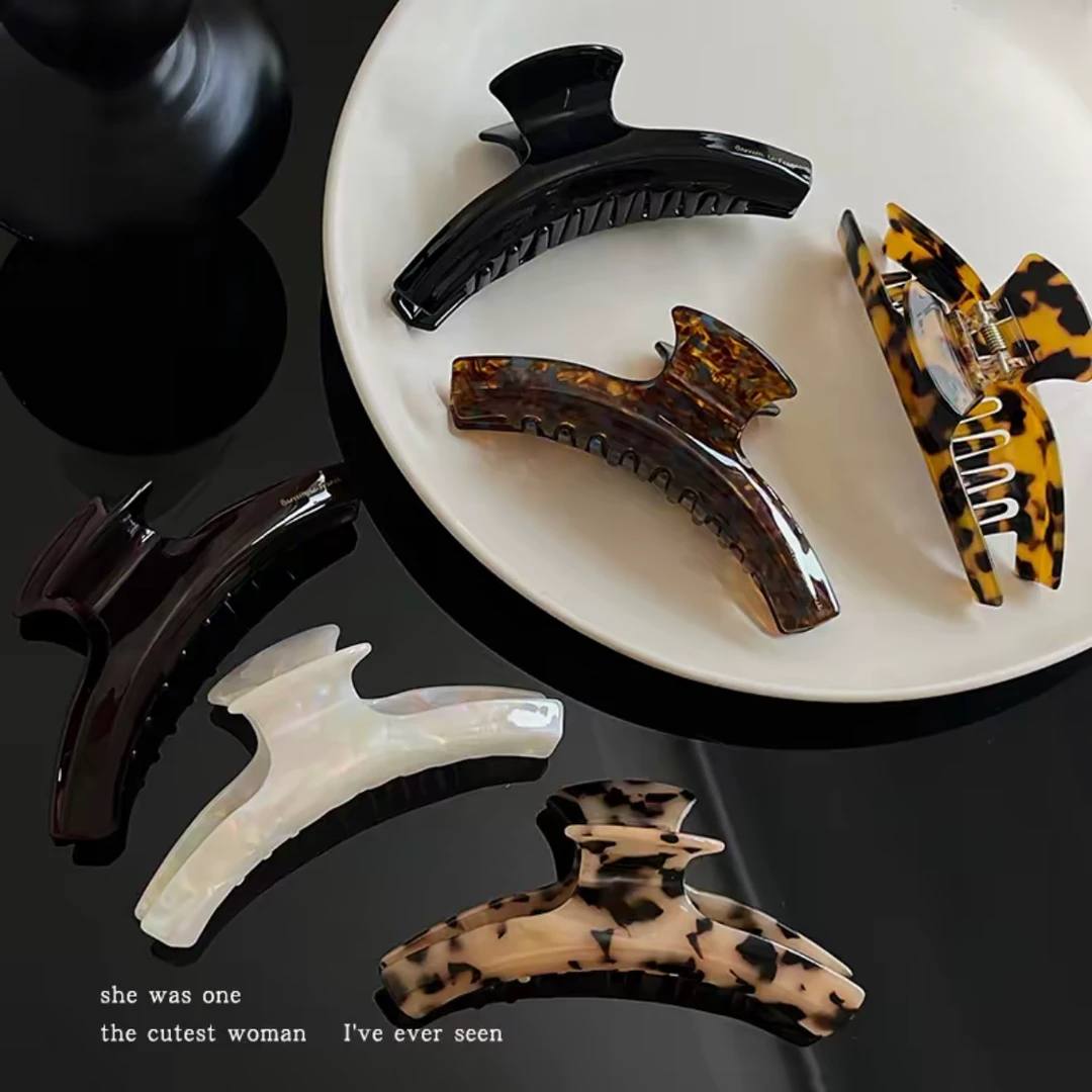法式醋酸弧形发抓女后脑勺发夹头饰抓夹一字鲨鱼夹发卡发饰头发夹