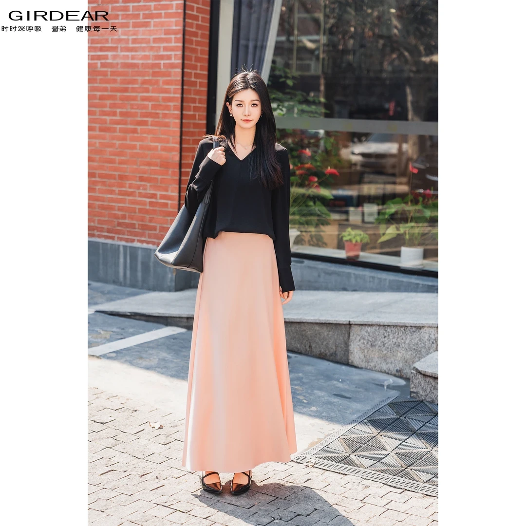 GIRDEAR/哥弟新款高腰显瘦时尚中长款垂感半身裙1200388
