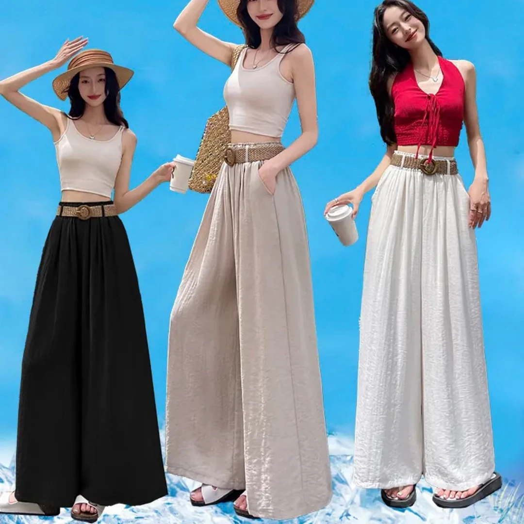 【送腰带】轻薄透气~复古风显瘦高腰阔腿裙裤！XF828