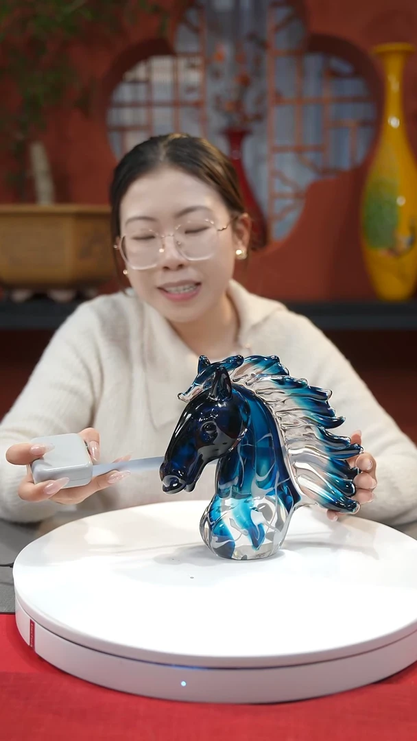 【闪购商品】琉璃手工艺品蓝色马首小号