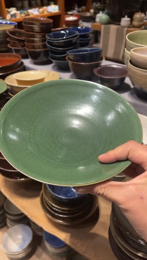 【闪购商品】瓷片787绿色手工锅盘1个