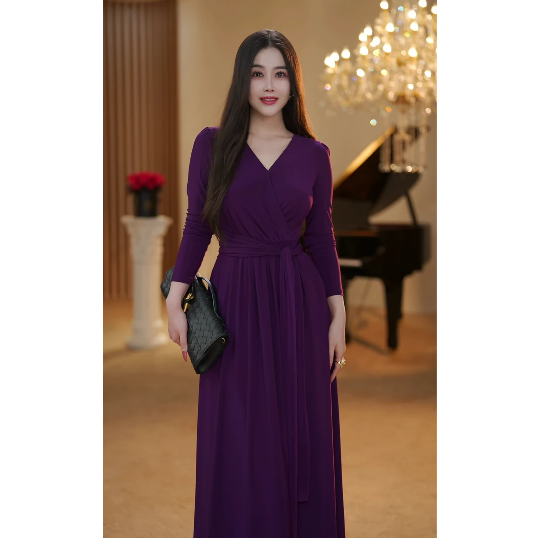 【JOSIE定制】紫苑芳华 赫本风气质显瘦时尚高级优雅连衣裙-YL50298