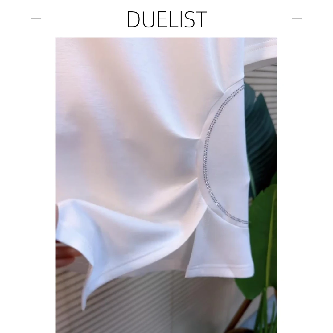 DUELIST大码女装夏季新款白色短袖上衣女士恤胖胖妹妹显瘦设计感