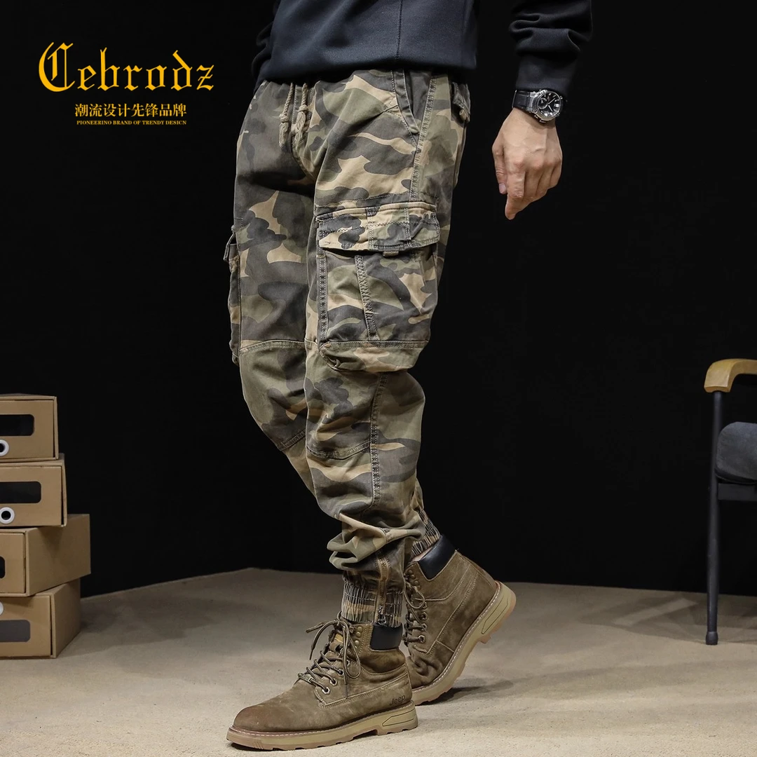 法国Cebrodz美式迷彩工装裤男新款潮牌束脚裤大码男士休闲裤秋季