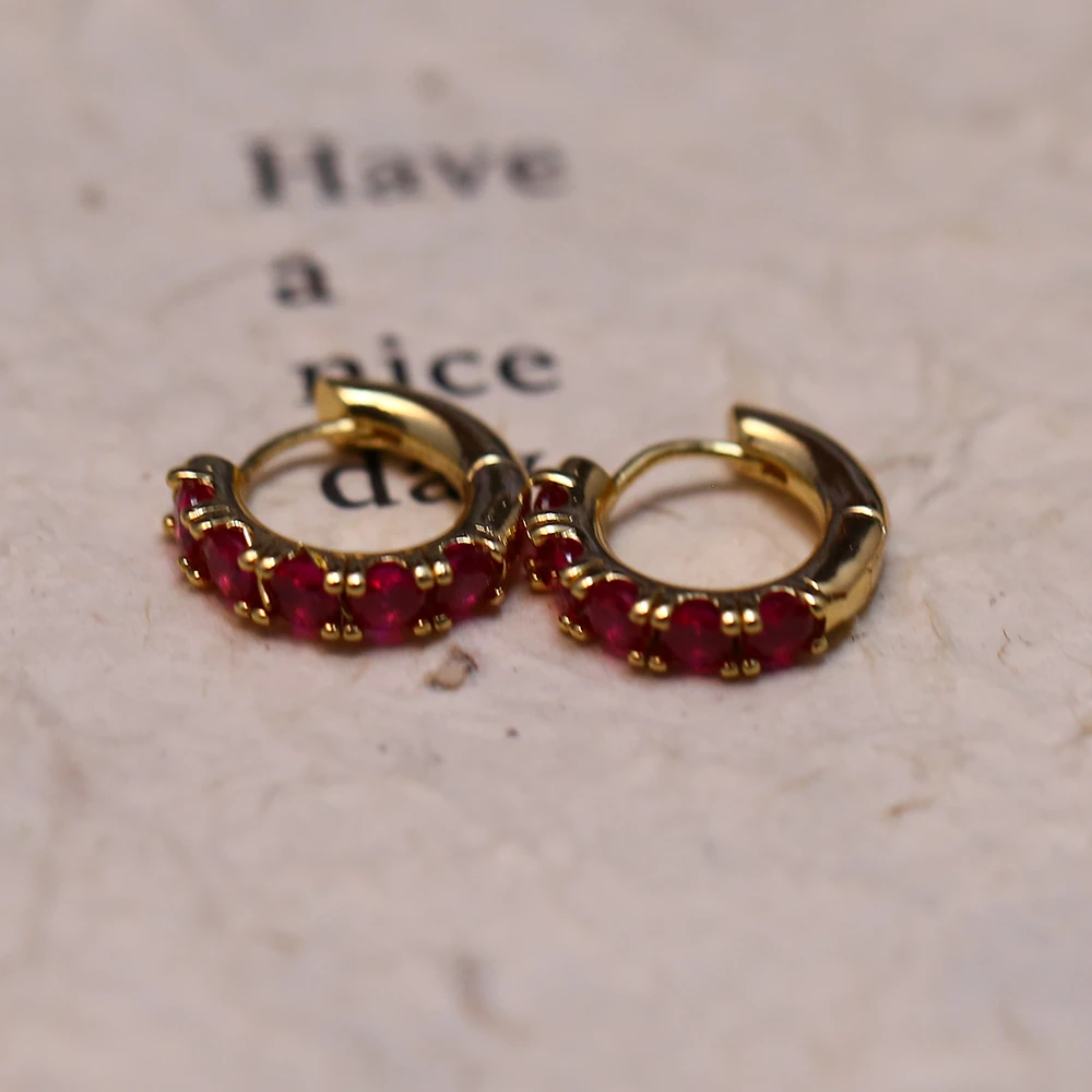 铜合金合成锆石耳饰 红色精致设计耳环-8214