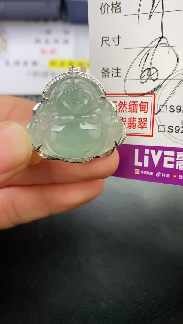 颈饰银S925镶嵌翡翠半**醒挂件