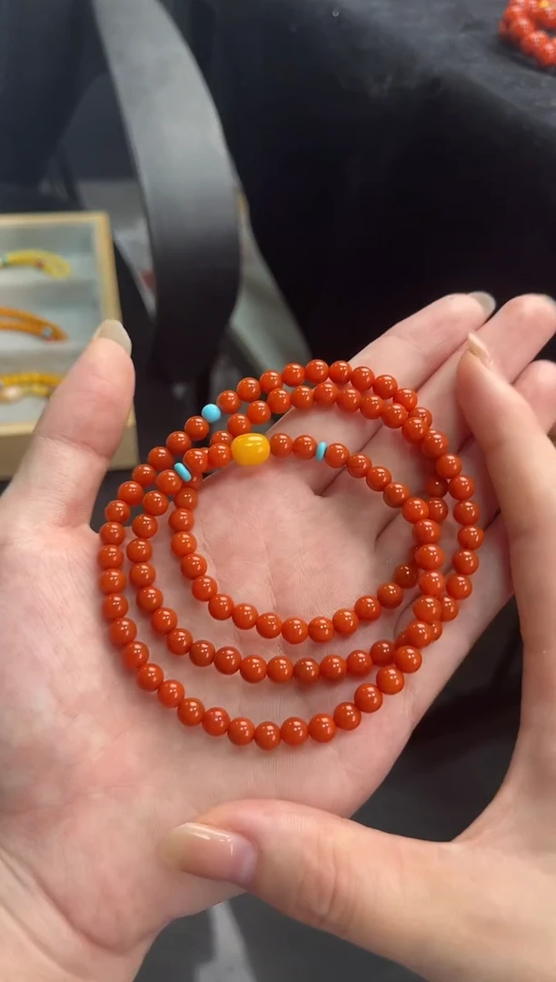 未镶嵌手串南红玛瑙南红三圈蜜蜡手串QF-C83（多样性发一）