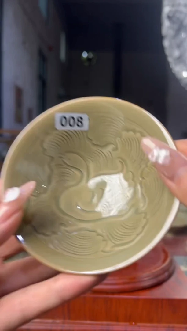 微瑕耀州窑海水鸭斗笠盏008