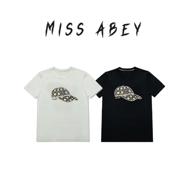 【杉姐自营店】2025夏新款百搭刺绣银丝帽短袖T恤D2085