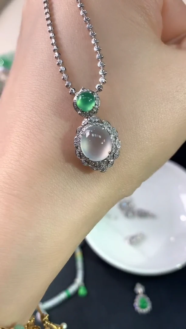 翡翠18K金镶嵌吊坠(不含链)V73|5980