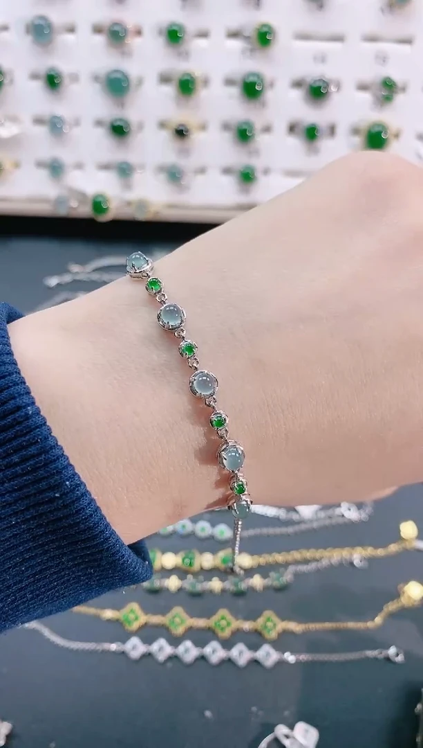 【闪购商品】翡翠手链银S925镶嵌天然翡翠