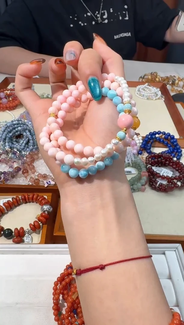 【闪购商品】水晶手链未镶嵌A020海纹粉贝珍珠三圈款