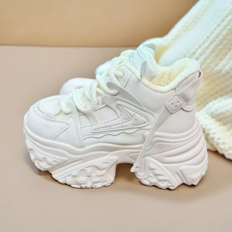 8公分高帮增高大棉厚底老爹鞋百搭时尚休闲米色明星同款女鞋加绒