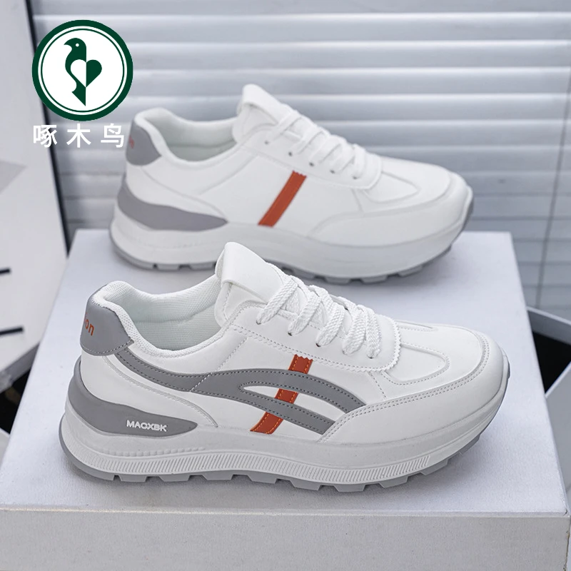 正品【啄木鸟】百搭厚底休运动鞋女2025秋冬季新款小众设计感小白鞋
